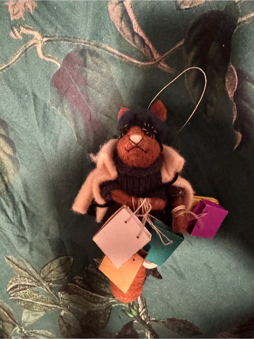 Anthropologie Felt Squirrel Ornament with Shopping Bags - Brown & Cream - Picture 2 of 3